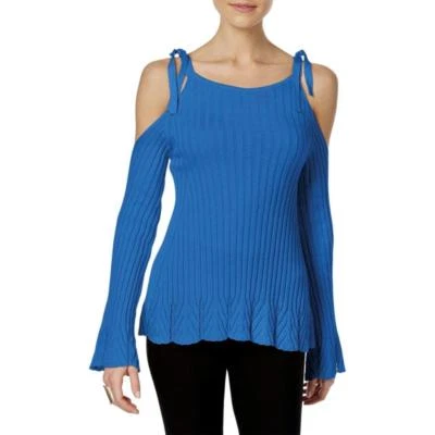 Suéter ECI New York Azul Acanalado Hombro Frío Manga Larga Pullover Talla M Nuevo con Etiquetas Foto 1 de 3