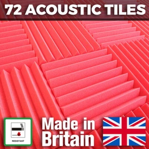 72 Red Acoustic Foam Tiles Studio Sound Treatment Panels For Podcasts Streamers - Picture 1 of 9