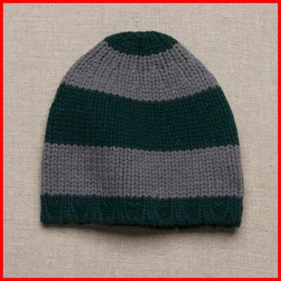J Crew Unisex Mezcla de Lana Verde Gris Rayas Gorro Top S-M Pequeño-Mediano 89037 Foto 1 de 4