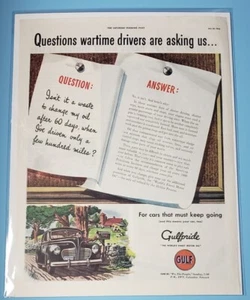 1943 Gulf Motor Oil  Magazine Wartime drivers questions Ad Saturday Evening Post - Picture 1 of 3