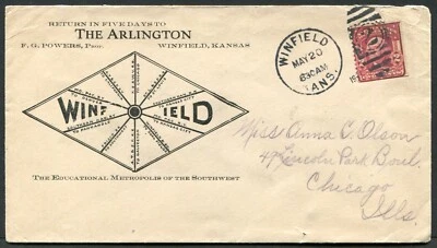 WINFIELD, KS ~ THE ARLINGTON HOTEL ~ Illustrated Advertising Cover 1907 - Image 1 of 2
