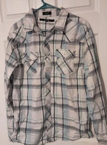 Carbon Slim Fit Mens White Long Sleeve Plaid Button-Down Shirt L - Picture 1 of 8