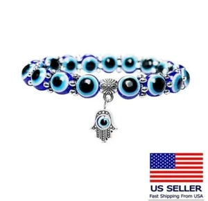 Fashion Unisex Bracelet Evil Eye Palm Pendant Good Luck Protection Women Men - Picture 1 of 3