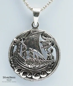 SilverNess Jewellery Viking Ship Pendant: 925 Sterling Silver - Picture 1 of 4
