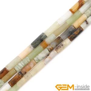 Natural Nephrite HuaShow Jade Gemstone Column Tube Beads For Jewelry Making 15" - Picture 1 of 37