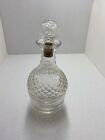 Vintage Pressed Glass Liquor Bottle Decanter With Facetted Round Stopper