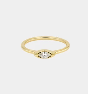 Bezel Setting 0.14CT Marquise Cut Lab-Grown Diamond Solid 10K Yellow Gold Ring - Picture 1 of 8