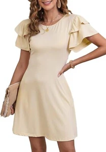 Dokotoo Women 2024 Summer Ruffle Edge Sleeve Dresses Floral Casual Beach Mini Dr - Picture 1 of 17