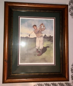 Vintage LTD ED signed numbered Bobby Jones Golf Framed Glass Watercolor STRETAR - Picture 1 of 6
