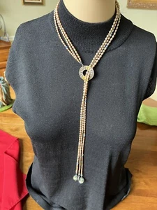 Collar Lariat de perlas y Swarvoski / Nuevo con etiquetas - Imagen 1 de 10