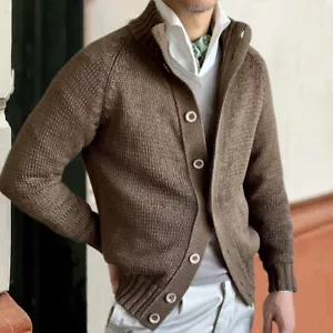 Pullover Mantel Herren Slim Anzug Stehkragen Strick Business Gentleman Style Cardigan - Bild 1 von 17