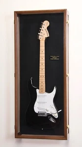 Guitar Display Case Electric Walnut & Black Wood Rack Fender Cabinet Shadow Box - Picture 1 of 23