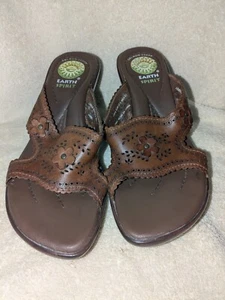 Earth Spirit Gelron 2000 Sandals Women's Size 6 Slide Brown Leather 2.5 In Heel - Picture 1 of 8