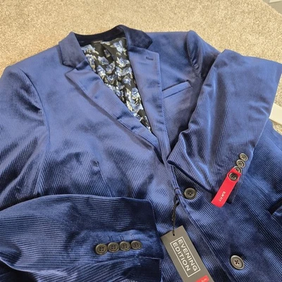 J. Ferrar Velvet  Navy Blazer Men 40L  Slim Fit 2 Button Front Coat Evening - Image 1 of 4
