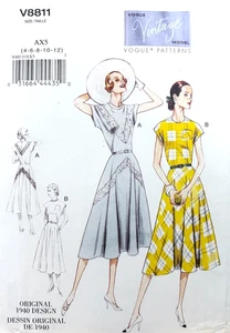 Vogue Sewing Pattern V8811 Original 1940 Design Reissue Dress Sizes 4 6 8 10 12 - Picture 1 of 3