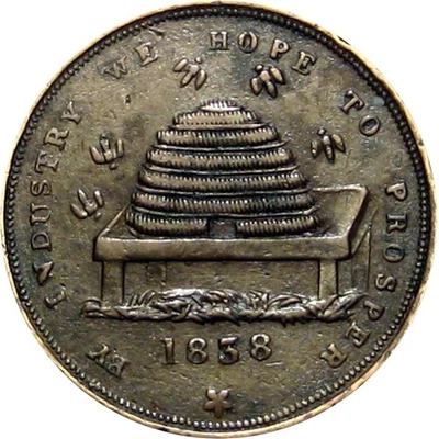 1838 Hard Times Token Bees Beehive Industry Hope Prosper HT-83A Low 194A Foto 1 de 2