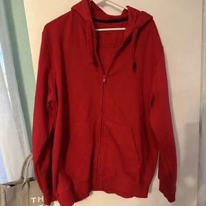 US Polo ASSN Full Zip Hoodie Mens XL Red With Navy Pony Cotton Blend Comfy - Picture 1 of 6