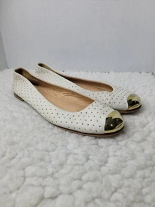Giuseppe Zanotti Damenschuhe flache Ballerinas Größe 8,5 weiß goldfarbene Nietenkappe - Bild 1 von 7