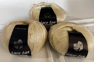 Lana Grossa Lace Lux Yarn Color 024 Have Ewe Any Wool 3 Cakes Cream - Picture 1 of 1