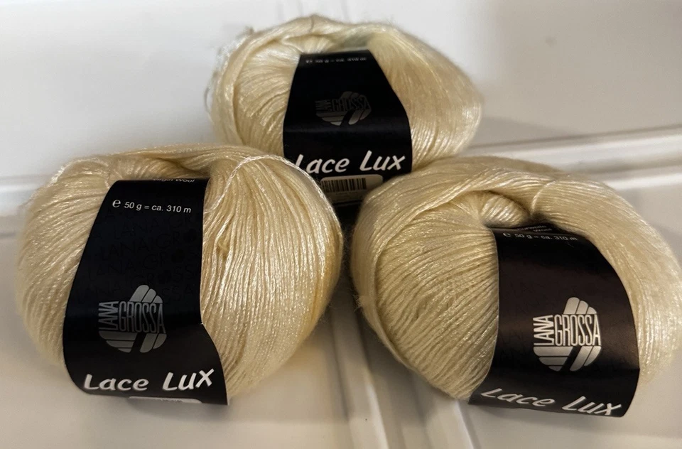 Lana Grossa Lace Lux Yarn Color 024 Have Ewe Any Wool 3 Cakes Cream - Image 1 of 1