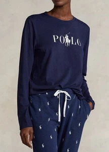 NWT Polo Ralph Lauren Women’s Logo Pony Long Sleeve Navy Sleep Tee Sz M - Picture 1 of 9