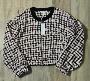 BCBG Generation Pink /Black Chevron Pattern Jacket Large Full Zip NWT - Picture 1 of 4