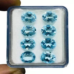 VVS 8 Pezzi Topazio Blu Cielo Naturale 9x7mm Taglio Ovale Alta Qualità Pietre Sciolte Lotto - Foto 1 di 8