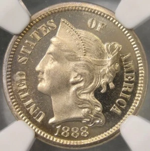 1888 THREE CENT NICKEL AMAZING BEAUTY VERY RARE POP 3/0 *NGC PF 67 ULTRA CAMEO* - Picture 1 of 8