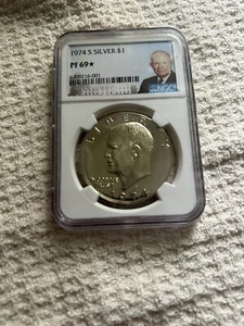NGC Eisenhower Silber Dollar 1974. PF69 "STAR". Selten. - Bild 1 von 4