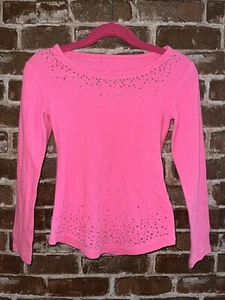 CAMISA JUSTICE CHICAS TALLA 6 ROSA MANGA LARGA T DIAMANTES DE IMITACIÓN BLING CAMISETA BÁSICA - Imagen 1 de 3