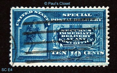 US 1894 SC E4 SPECIAL DELIVERY 10¢  LINE UNDER TEN CENTS UNG  HAND STAMPED VF #3 - Image 1 of 2