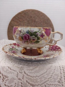 Lustreware Porzellan - Perlmutt Blumen Teetasse und Untertasse - Bild 1 von 8