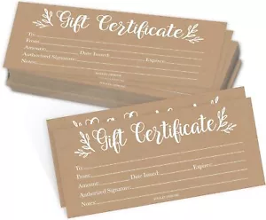 25 certificados de regalo rústicos en blanco 4x9 para regalos de negocios para clientes - en blanco... - Imagen 1 de 3
