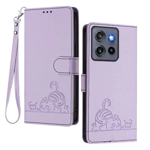 Coque pour Motorola Moto Edge 50 Neo - Chat Mignon Embossé en Cuir Portefeuil... - Photo 1 sur 7