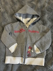 WALT DISNEY WORLD Disney Parks MINNIE MOUSE GLITTER Gray Zip Up Hoodie Girls Xxs - Picture 1 of 7