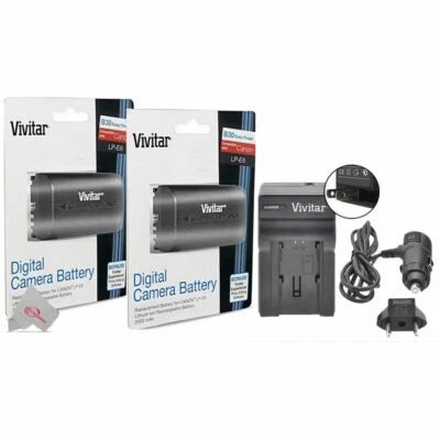 Dos paquetes de baterías de repuesto Vivitar para Canon LP-E6 + cargador rápido de repuesto Foto 1 de 4