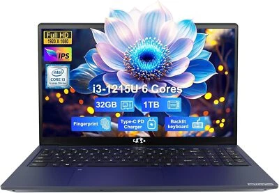 NIMO 15.6 Business-Laptop, Intel 6 Core i3-1215U 32GB RAM 1TB SSD 4.4GHz Win 11