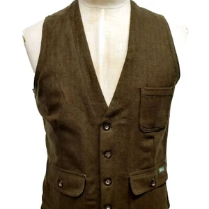 NWT Woolrich Ruxton Green Herringbone Vest Men's Size Medium 3 Pocket Wool Nylon - Picture 1 of 9