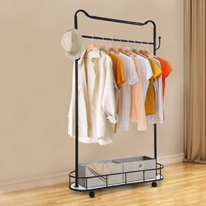 Black Metal Clothes Rack Movable Coat Rack Clothing Rack with Storage Shelf - Picture 1 of 17