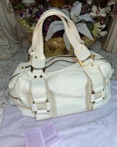 Jimmy Choo Off-White Leather Designer Purse 17" x 10" x 7" w Bag and Care Card - Picture 1 of 12