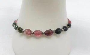 Faceted Multicolor Tourmaline Sterling Silver Beaded Bracelet With Clasp 8" - Picture 1 of 5