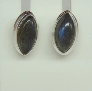 Classy 1.9 Carat Cabochon Labradorite Studs 925 Silver Unisex Irrisierender Ed - Picture 1 of 5