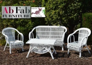 CANE RATTAN OZ SOFA LOUNGE SUITE SETTING WHITE WITH RECTANGLE COFFEE TABLE NEW - Picture 1 of 5