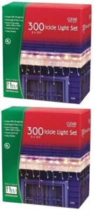 (2) ea Holiday Wonderland 14084W-88 300 Count Clear Icicle Christmas Light Sets - Picture 1 of 4