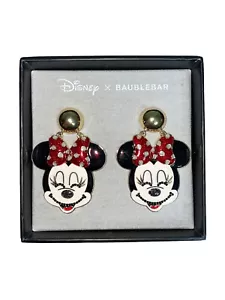 DISNEY x BAUBLEBAR Minnie Mouse Enamel Pierced Dangle Earrings NEW - Picture 1 of 4