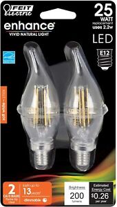 Feit Electric BPCFC25/927CA/FIL/2 25W EQ DM LED Candelabra Light Bulb, 2 Bulbs