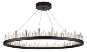 Large Crystal Chandelier Satin Dark Grey Foyer or Dining Room Light Fixture 42in - Picture 1 of 2