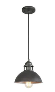 LNC 1-Light Dark Pewter Mini Pendant W/ Modern Industrial Dome Shade - Picture 1 of 3