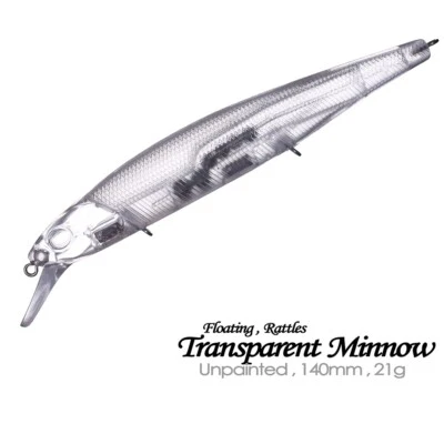 20PCS 14CM 21G Transparent Rattle Minnow Unpainted Bait Blank Fishing Lure - Image 1 of 4