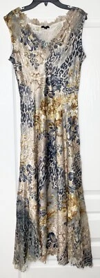 Vestido midi KOMAROV Leopardo Estampado Floral Charmeuse Encaje Elástico Cóctel M 8/10 Foto 1 de 4